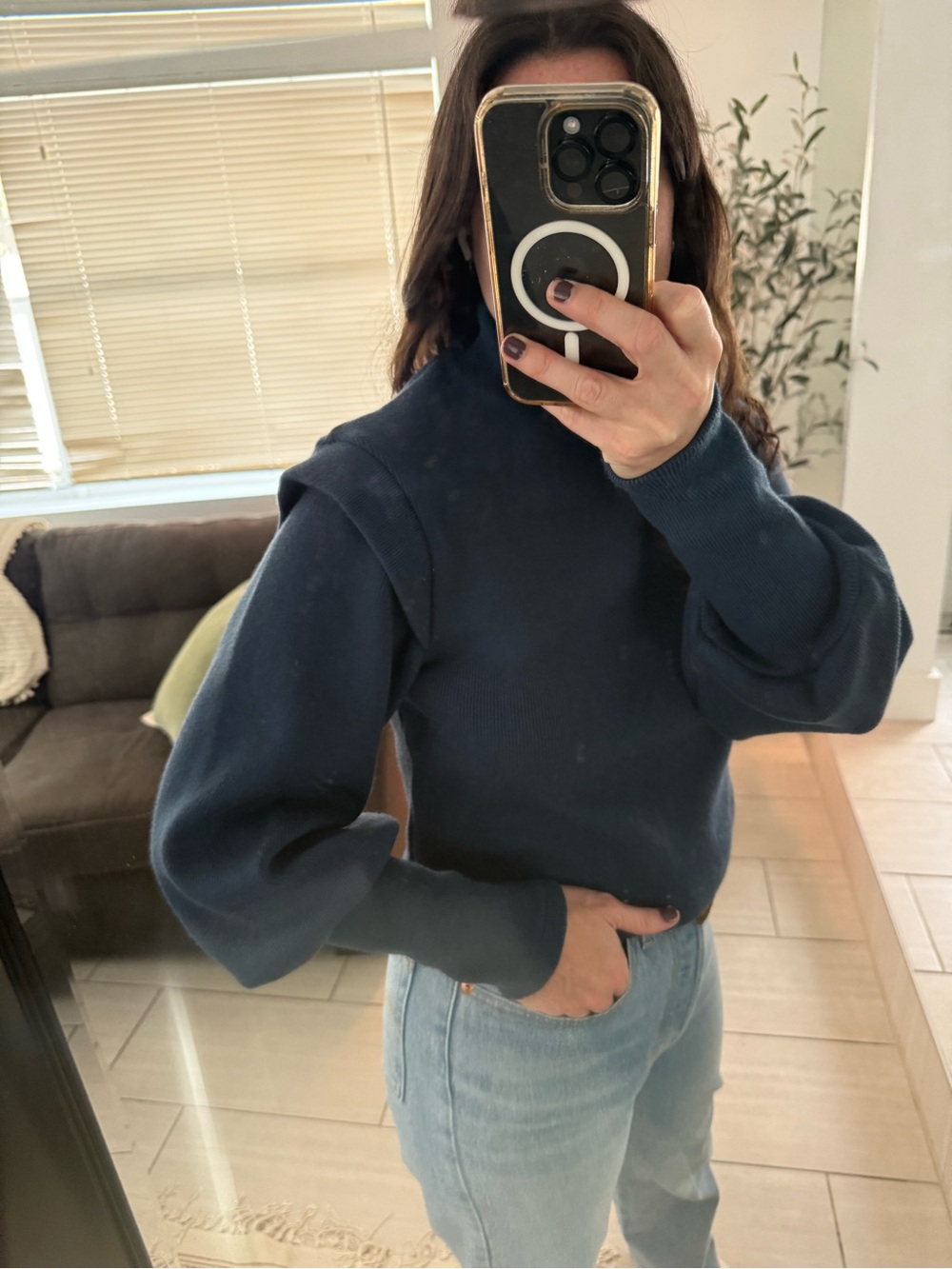 Jonathan Simkhai Blue Mockneck Cap Sleeve Sweater Size M